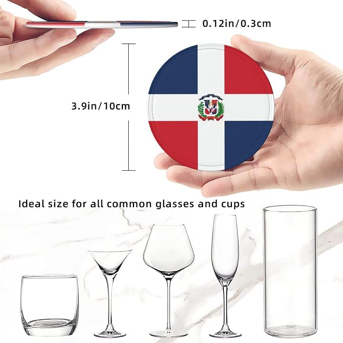 6 Pack Dominican Flag Leather Coaster - Image 4