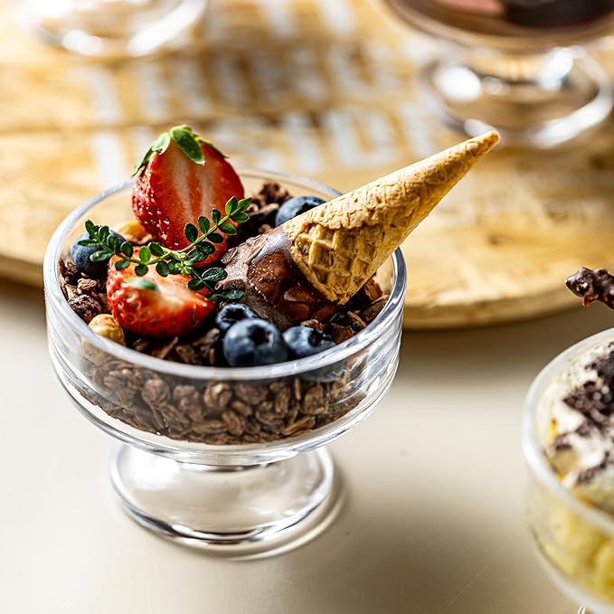 7oz Glass Ice Cream Bowls- Versatile Dessert Bowls & Cups for Mixed Drinks, Desserts, Nuts, Fruit, Pudding & Snacks- Perfect for Parties, Gatherings (4)