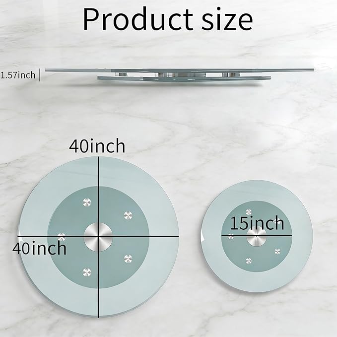 40" Glass Lazy Susan for Dining Table, Glass Turntable Table Centerpiece with 6 Rotating Wheels, 360° Smooth and Silent Spin Tabletop Rotating Tray, for Family Gatherings, Banquets, Weddings, 102 cm