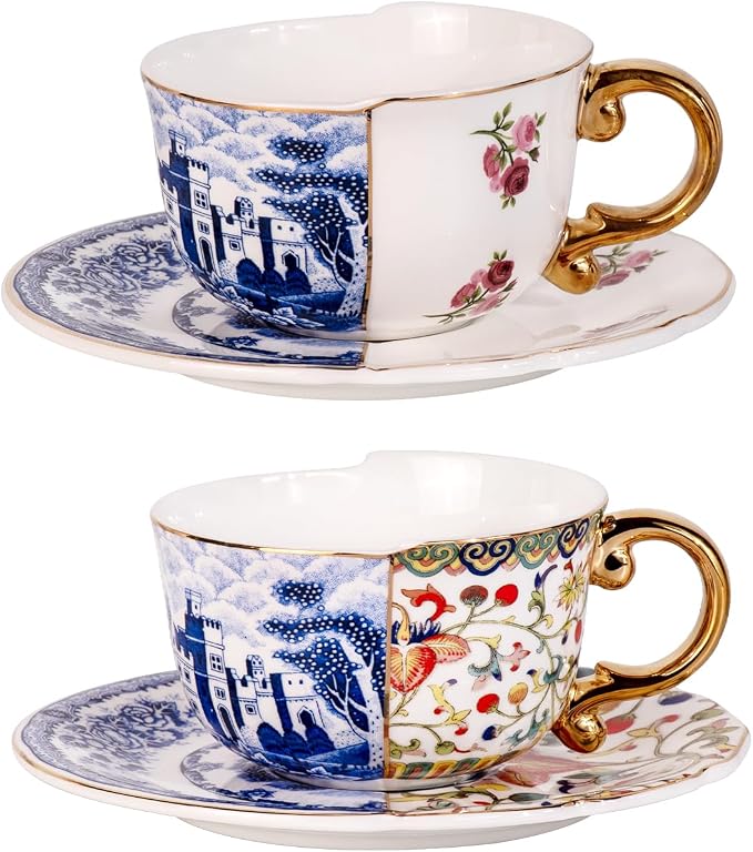 KAMMAK Tea Cups and Saucers Set of 2, Fine Bone China Coffee Cups, 582N | by KAMMAK