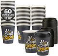 Disposable Coffee Cups with Lids, To Go Paper Hot Cups, Coffee O'Clock Design by SMYGOODS