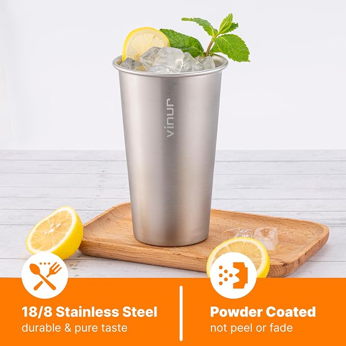 VINUR Stainless Steel Cups-20 oz Stackable Metal Drinking Glasses 4 Pcs | 20 oz - Image 4