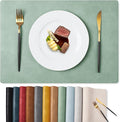 MOSAYT Vinyl Placemats Set of 4-12 X 17 Inch - Faux Leather 100% Waterproof Oil-Proof Wipeable PU Place Mats, Heat Resistant Reversible Table Mats for Kitchen, Dining, Outdoor (Green)