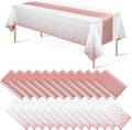 MASHAN 24 Pack White and Rose Gold Tablecloth Set by MASHAN