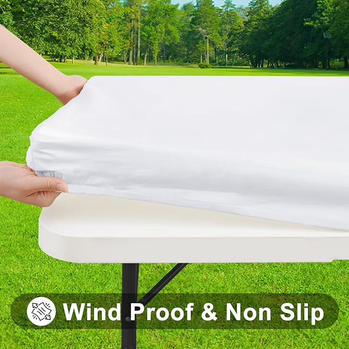 Smiry Rectangle Tablecloth, Elastic Fitted Flannel Backed Vinyl Tablecloths for 6ft Folding Tables, Waterproof Wipeable Table Covers for Indoor, Outdoor, Picnic and Camping (White, 36"x72")