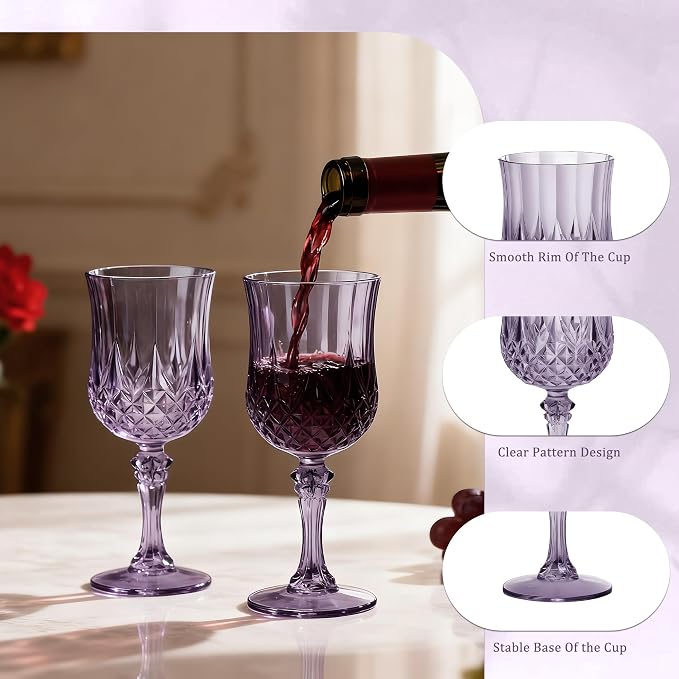 7OZ Plastic Wine Glasses, Reusable Vintage Goblets Unbreakable Drinking Glasses - Image 5