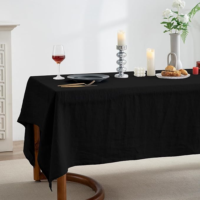 EVERLY 100% Pure Linen Rectangle Tablecloths 60x108Inches for Dining,Buffet Parties,Picnic,Events,Weddings and Restaurants,Decorative Halloween,Thanksgiving Machine Washable Tablecloths-Black