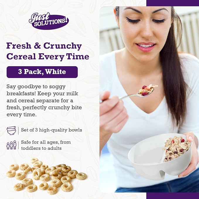 3 Pack - Just Crunch Anti-Soggy Cereal Bowl - Keeps Cereal Fresh & Crunchy | - Image 2