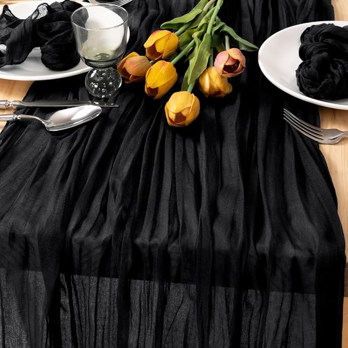 3 Pack Black Cheesecloth Table Runner 10ft Gothic Gauze Centerpiece | - Image 2