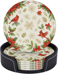 Christmas Gold and Red Floral Bird Coasters by KiuLoam