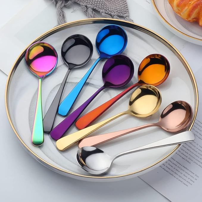 Broth Round Spoon Set, 8-Piece Reusable Stainless Steel Dinner Table Cereal - Image 4