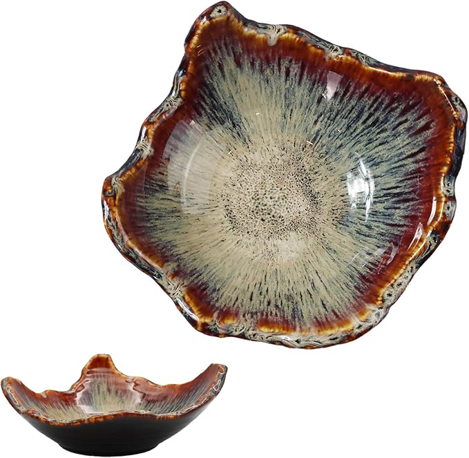 8" Ceramic Decorative Bowl，Irregular Rim Reactive Glaze Key Bowl by WBXZIXN