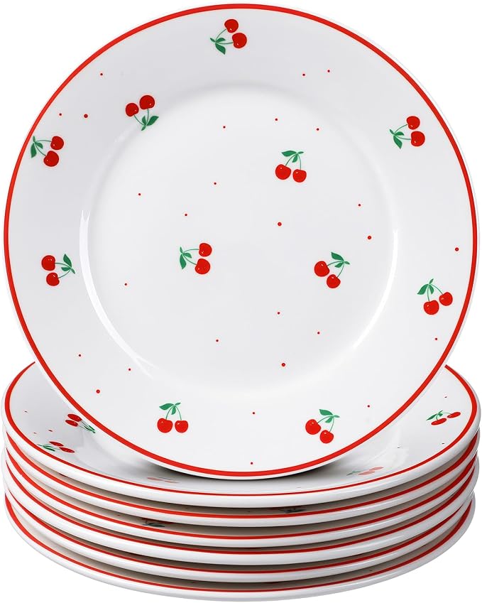 Honeydak 6 Pcs Cherry Plates Ceramic Fruit birthday Decorations 6 Inch Salad by Honeydak