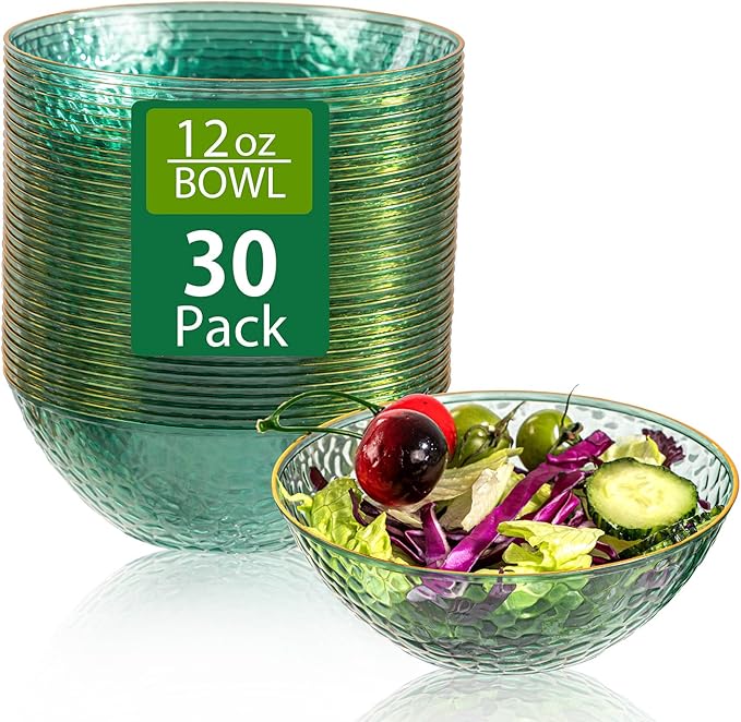 30 Pack 12 Ounce Clear Green Plastic Bowls Serving Bowls Hammered by I00000