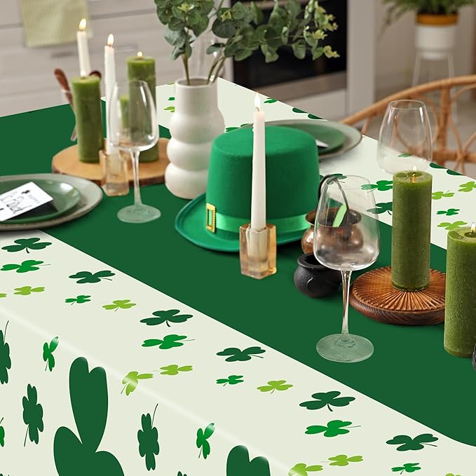 6 Pack St Patricks Day Tablecloth, 108" X 54" Disposable Shamrock Green Table Cloth, Plastic St Patricks Day Decorations for Table Irish Table Cover, Rectangle Lucky Holiday Decor for Irish Party
