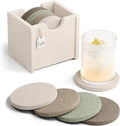 Fluxynara Felt Coasters with Holder, Linen Dusk | Round Felt Coasters, by FLUXYNARA