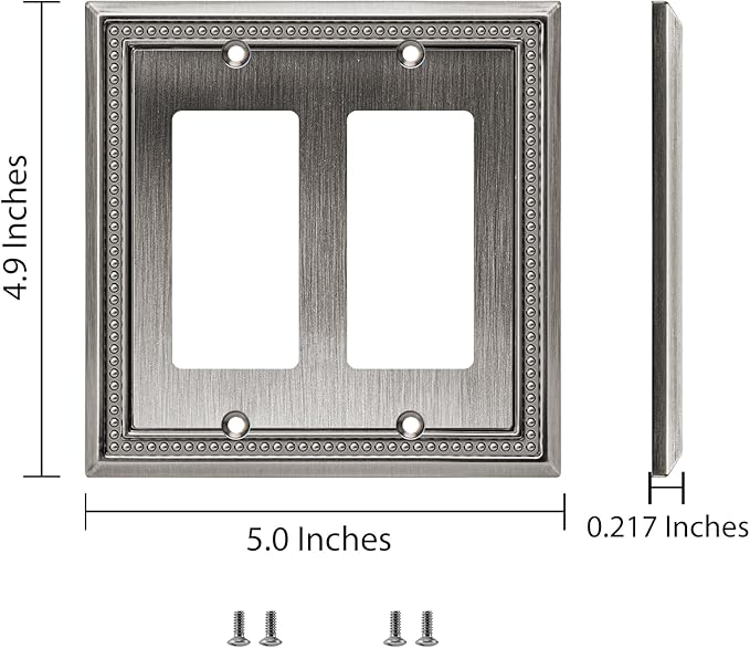 Henne Bery Sunken Pearls Heavy Duty Decorative Wall Plate Switch Plate Outlet Cover (Double Decorator, Heirloom Silver)