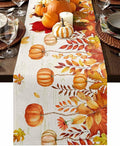 Orange Pumpkin Fall Table Runner 60 Inches Long, Thanksgiving Maple Eucalyptus by Unknown