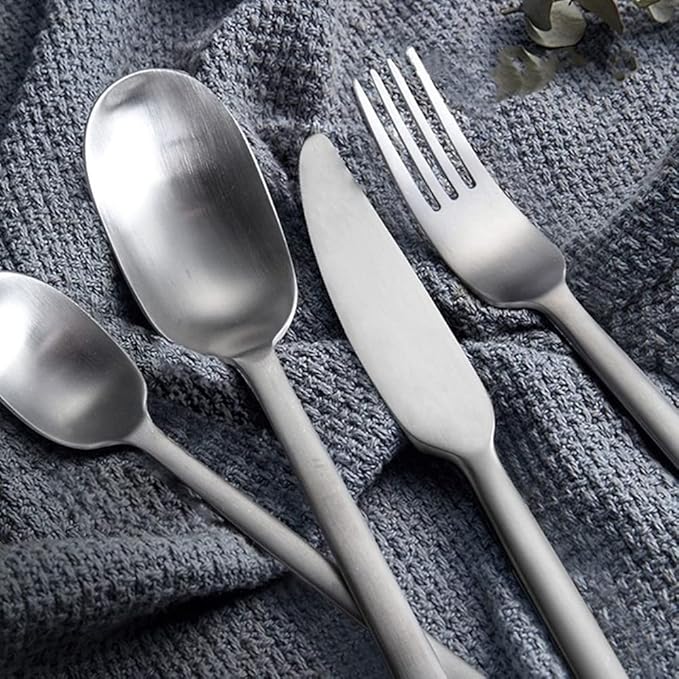 Matte Silverware Set for 6 Stainless Steel Flatware Set Light Luxury Vintage Style 24 Piece Cutlery Tableware Utensils Set Include Knives Forks and Spoons for Home Kitchen Restaurant Christmas