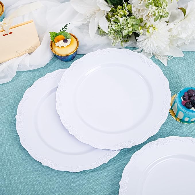 DaYammi 36PCS White Plastic Plates, Heavy Duty White Disposable Plates Premium 10inch Dinner Plates Hard Plastic Plates Disposable for Party Wedding Bridal Shower