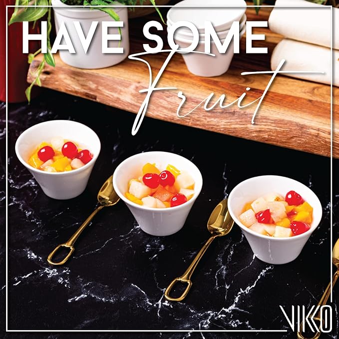 Vikko Mini White Bowls, Set of 4 Ceramic White Bowls, 3.75 Ounce Small Bowl, Elegant Shape Versatile for Dips, Desserts or Candy Dish, Dishwasher Safe