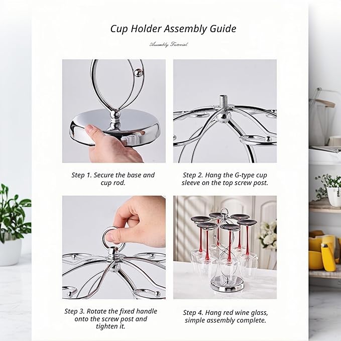Wine Glass Holder Stand-Elegant Countertop Stemware Rack for 6 Glasses - Freestanding Stainless Steel Drying Organizer for Home Bar, Kitchen & Dining Table Decor