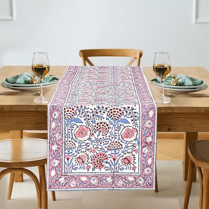 Pigeon Blue Hand Block Print 100% Cotton Table Runner 16x70 Inch | Perfect by Ridhi