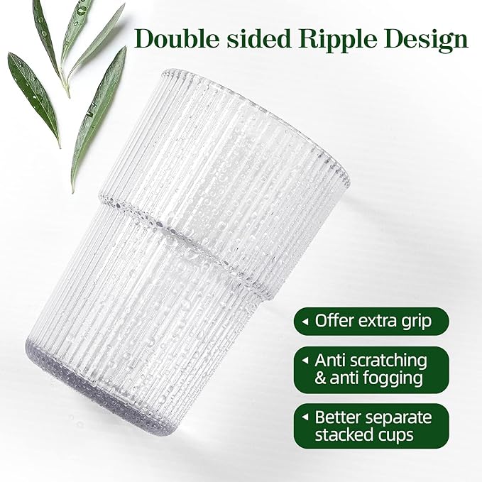 17oz Ribbed Acrylic Drinking Glasses, Unbreakable Plastic Tumblers – Dishwasher - Image 5