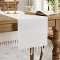 Cotton Linen Table Runner, 13x36 Inch, Off White by Aoztio