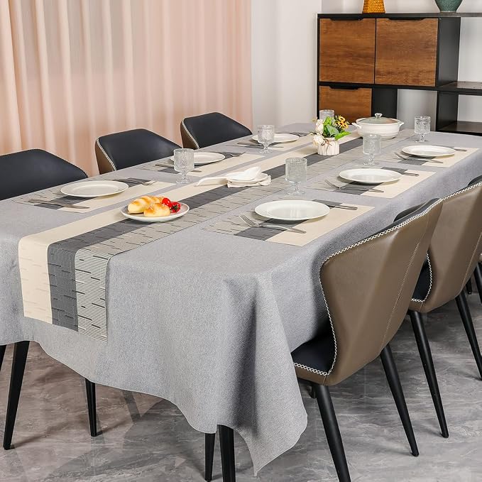 Table Runner 88 Inches Long, Vinyl Woven Farmhouse Table Runners | Washable - Image 6
