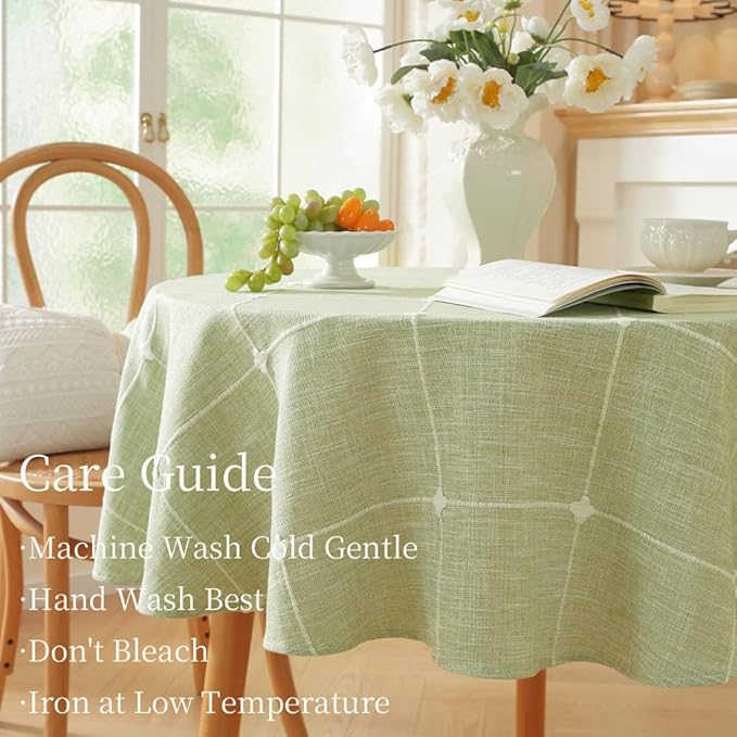 Zobesta Linen 60 Inch Round Tablecloth Green, Cotton Green Linen Table Cloth Plaid Farmhouse Soft Boho Tablecloth for Outdoor, Party, Holiday, Picnic, Dining