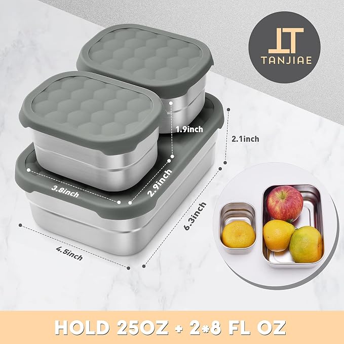 3 CUP+1 CUP Stainless Steel Lunch Snack Containers Set | Leak Proof 304 - Image 3