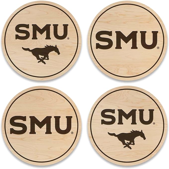 LazerEdge Southern Methodist Mustangs Wooden Coaster Set - Maple Wood - Officially Licensed Product - 4-Pack