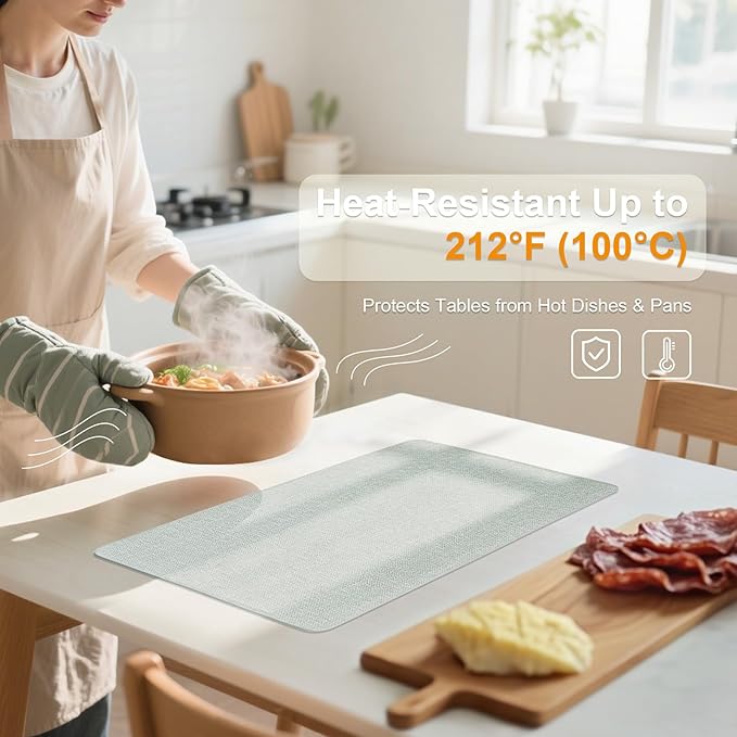 Heat Resistant Placemats Set of 6, 17x12in Waterproof Wipeable Faux Leather Non Slip Table Mats, Easy to Clean, Stain Resistant, for Kitchen Dining Room– Sage Green
