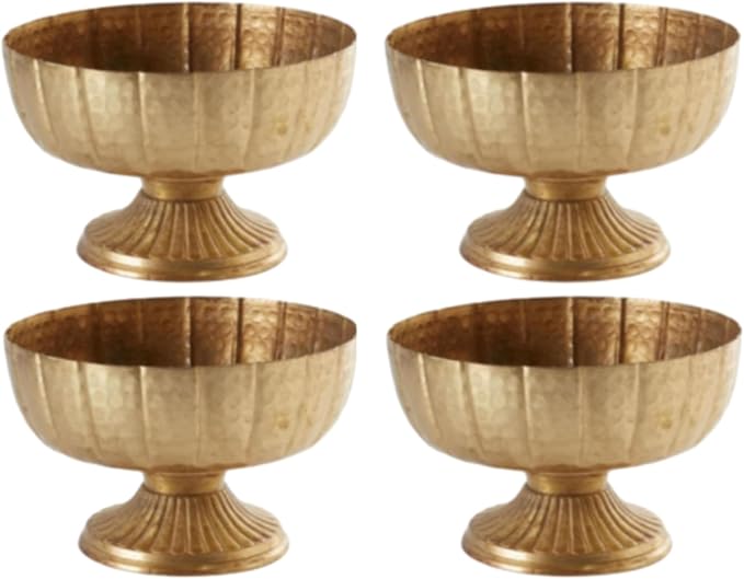 4 Pcs Distressed Gold Compote Vase for Centerpieces Compote Bowl 8'' Wide Vintage Decorative Antique Urn Planter Vase for Wedding Event Anniversary Party Indoor Outdoor Activity