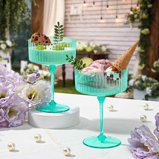 XUWAIDSGN 12 Pcs Champagne Martini Glasses 9 Oz with Gilded Removable Gold Rim Coupe Glasses Pink Martini Glasses Plastic Mimosa Vintage Coupe Glasses Set For Wedding Anniversary (12, Teal)