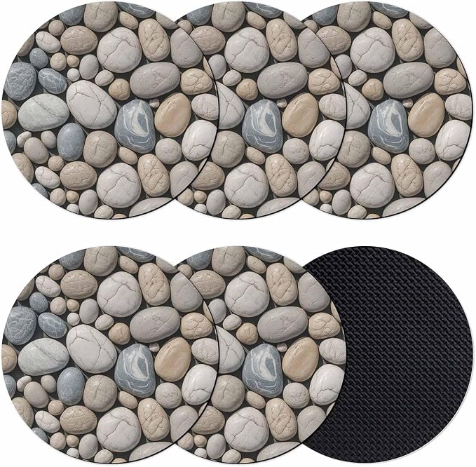 Pebble Stone Coasters Set of 6, Modern Minimalist Nature Art Aesthetics Soft by PIEPLE