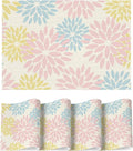 Artoid Mode Floral Vinyl Plastic Placemats Set of 4, 12x18 Inch Washable Non-Slip PVC Place Mats for Party Kitchen Dining Decor, Pink