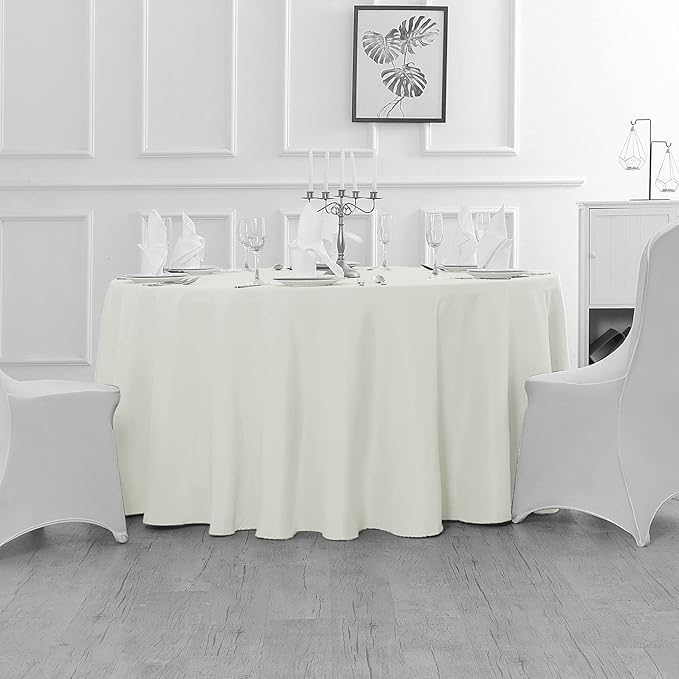 Fokitut 2 Pack Waterproof Round Tablecloth, 132 Inch, Stain Resistant and Wrinkle Polyester Table Cloth, Fabric Table Cover for Kitchen Dining, Wedding, Party, Holiday Dinner-Ivory