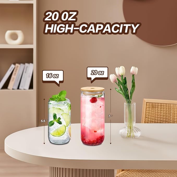 20oz Glass Cups with Lids and Straws Set of 4 – Aesthetic Large Iced Coffee - Image 2