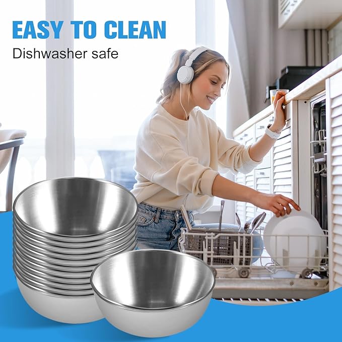 10 Pack 3.2 inch Stainless Steel Sauce Dishes 3.5 oz Mini Individual Saucers Bowl Round Seasoning Dishes Bowl Serving Appetizer Plates for Kitchen Prep Side Dish Soy Sauce Sushi Dip(10)
