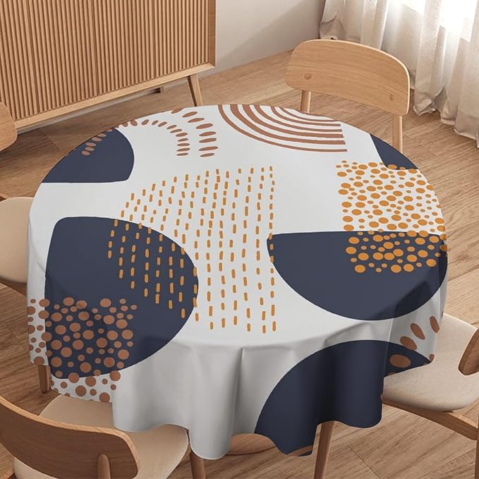 Abstract Modern Art Mid Century Round Tablecloth, Mid Century Rustic Boho Art Pattern Tablecloth for Home Party Dining Room Kitchen Decor 50Inch(127cm)