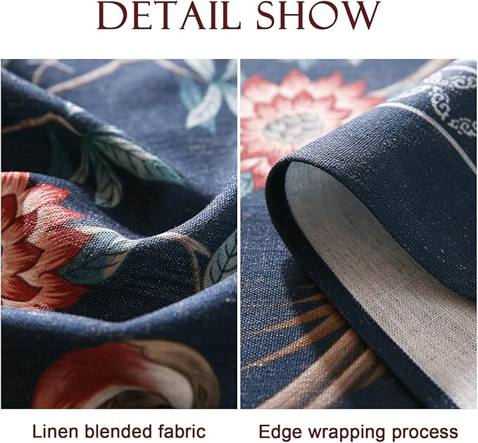 patdrea Designer Vintage Dark Blue Linen Rectangular Tablecloth,Navy French Floral and Birds Pattern Table Cloth,Decoration Table Cover for Kitchen,Dining,Tea Party,Home,Christmas,55"*79"