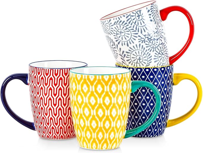 Selamica Ceramic Coffee Mugs Set of 4, 16 OZ Large Coffee Cups by Selamica