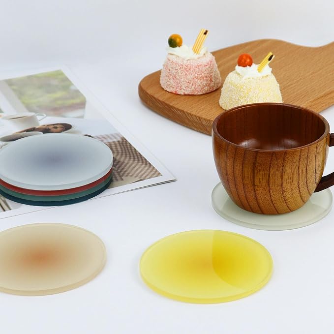 Acrylic Round Coasters, Light Color, 4 Pack, 3.8 Inch | 0.2 Inch Thickened - Image 2