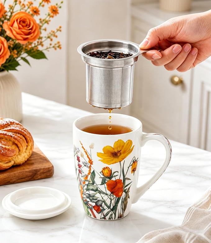 AmorArc Tea Cup With Infuser and Lid, 18oz Loose Leaf Tea Mug With Steeper | - Image 4