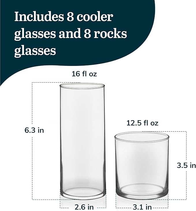 Libbey Miles Tumbler and Rocks Bar Drinkware Glasses Set, Sleek Glass Drinking - Image 3
