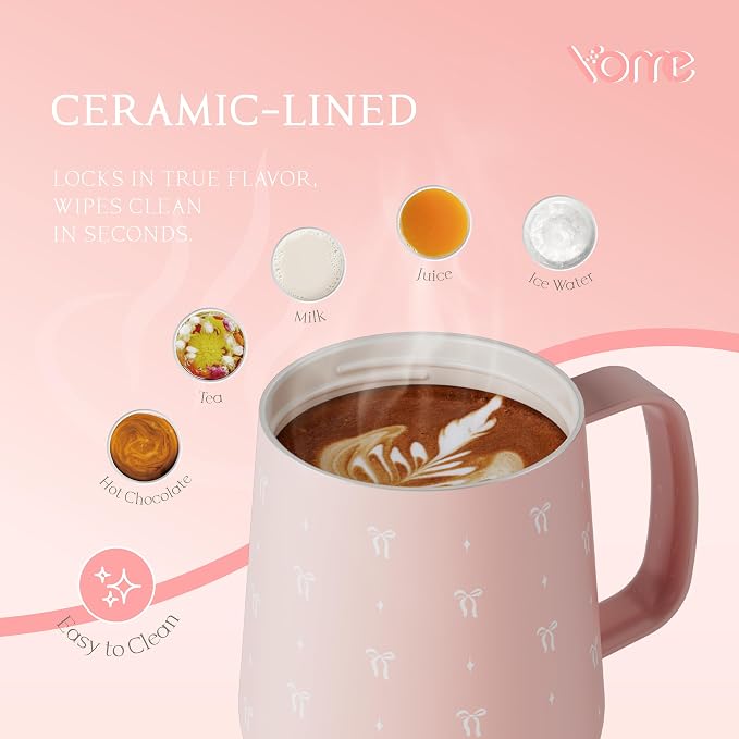 YOME 10oz Bow Light Pink Insulated Coffee Mug - Image 4