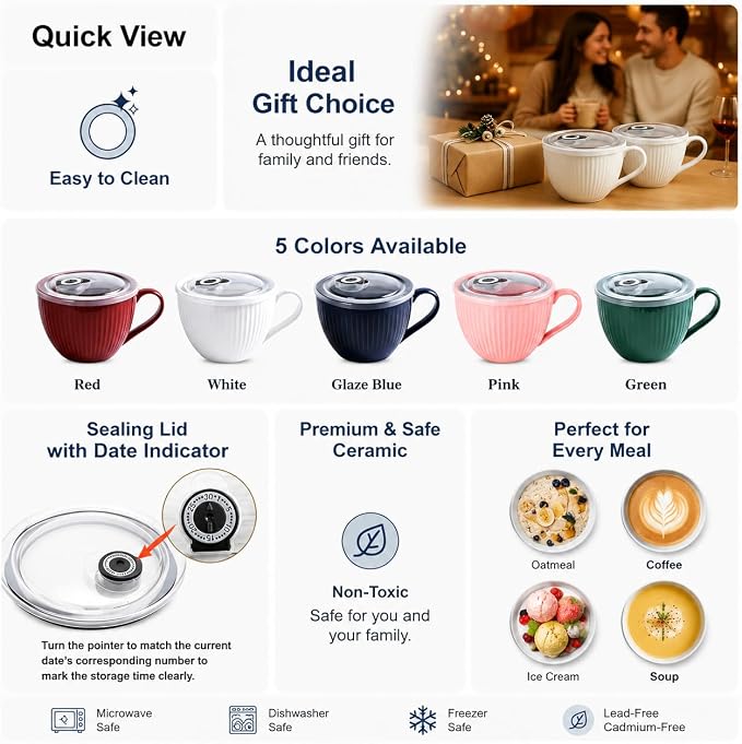 24oz Soup Mug with Handle & Lid, Microwave Soup Bowl/Cup, Ice Cream and - Image 3