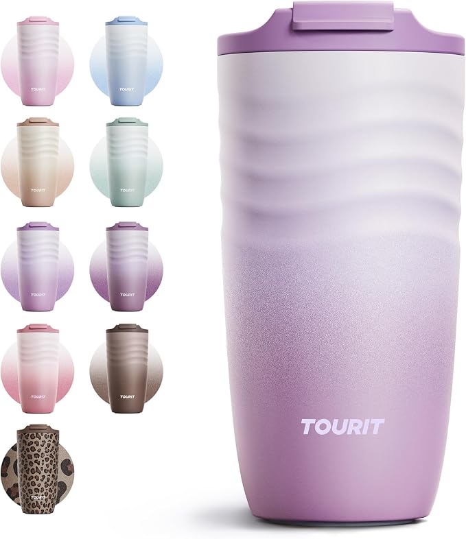 TOURIT 16 oz Insulated Travel Coffee Mug Stainless Steel Tumbler, Lilac | by TOURIT